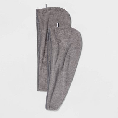2pk Microfiber Bath Hair Wrap Set Gray - Room Essentials™