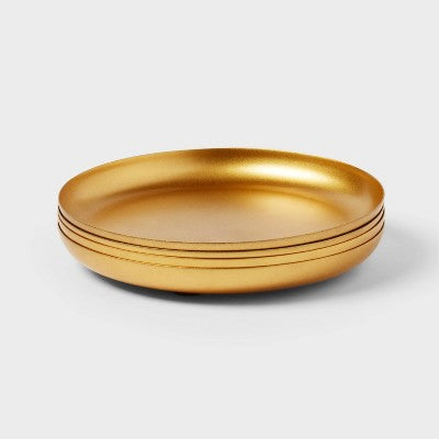 4pk Small Gold Powder Coated Metal Plates Candle Holders - Room Essentials™: Iron Construction, Modern Style