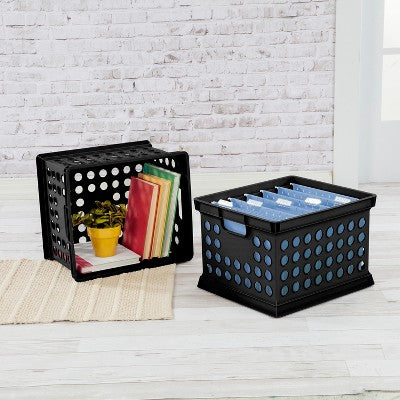 Storage Crate Black - Room Essentials™: Plastic Stackable Utility Bin, Portable With Built-In Handles, 30.6L Capacity