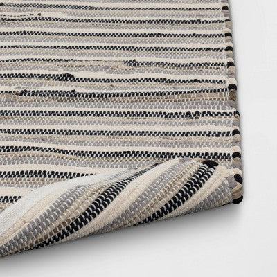 2'6"x4' Handloom Striped Woven Accent Rug Black/Gray - Room Essentials™: Entryway Rug, Indoor Use, Rug Pad Recommended