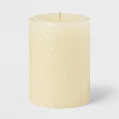 3" X 4" Unscented Candle Cream - Room Essentials™: Paraffin Wax, 65 Hours Burn Time, 1 Wick Pillar