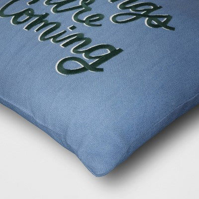  'Better Things Are Coming' Embroidered Cotton Square Throw Pillow Blue - Room Essentials™