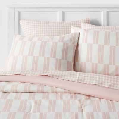  Dash Stripe Printed Microfiber Reversible Comforter & Sheets Set Ivory/Light Pink - Room Essentials™
