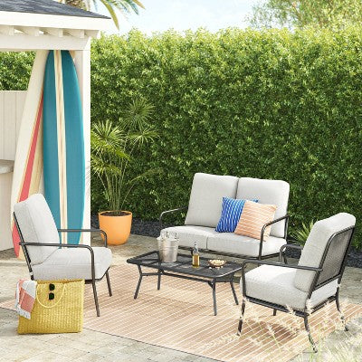  Metal Mesh Loveseat With Double Cushions Black/Gray - Room Essentials™